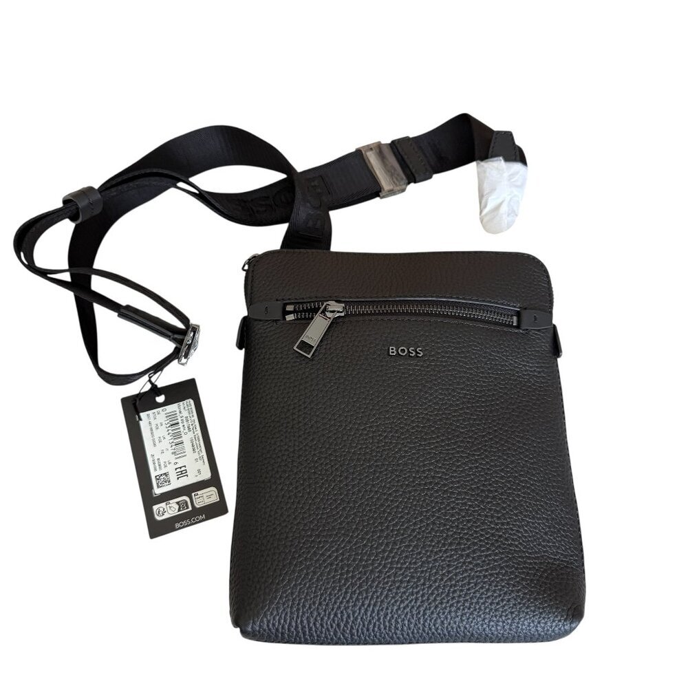 HUGO BOSS Morval All Leather Zip Env_O Bag 50517985 Black‎
